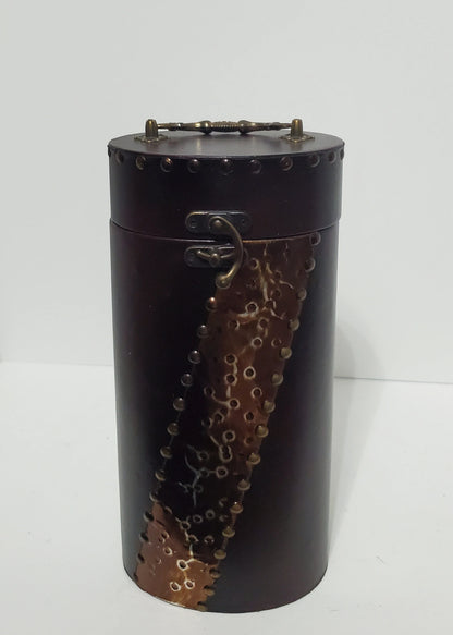 Decorative Distressed Old World Faux Leather & Oval Storage Carrier Wine Box  for Single Bottle - Timeless Treasures  Emporium1
