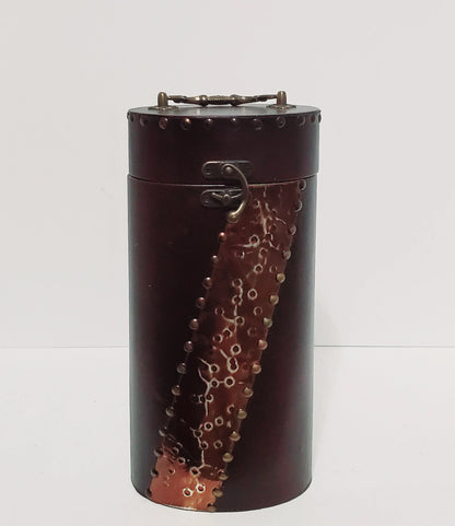 Decorative Distressed Old World Faux Leather & Oval Storage Carrier Wine Box  for Single Bottle - Timeless Treasures  Emporium1