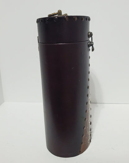 Decorative Distressed Old World Faux Leather & Oval Storage Carrier Wine Box  for Single Bottle - Timeless Treasures  Emporium1