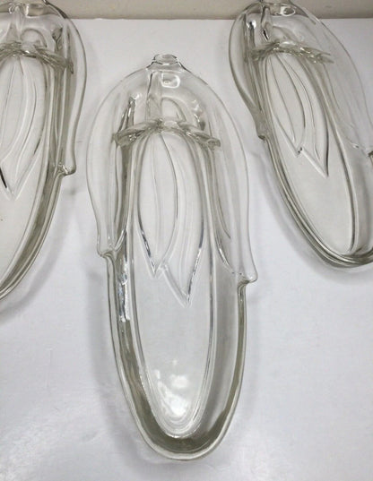 Vintage Pressed Clear Glass Corn on the Cob Plates/Dishes/Holders, Set of 4 - Timeless Treasures  Emporium1