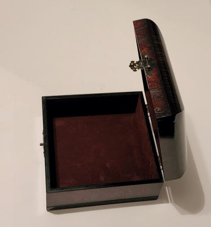 Vintage Lacquered Two-Toned Velvet-Lined Wooden Keepsake Box ~ 9"