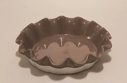 The Lakeside Collection Stoneware Gray Baking Dish/Plate for Pastries / Pies / Brunch & Tarts Pan with Ruffled/Scalloped Edge ~ 10.5"