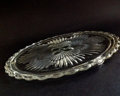 Vintage Round Clear Footed Indiana Glass Flower Sunburst Cake Plate 1960's Pressed Glass Cake Platter 11" with Scalloped Edges ~ #3355 - Timeless Treasures  Emporium1