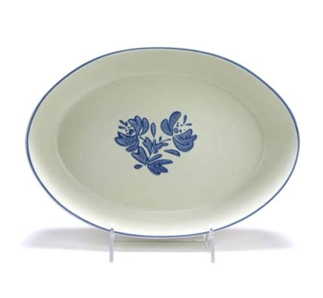 Vintage Pfaltzgraff Yorktowne Stoneware Blue White Oval Serving Platter 14" L Serving Plate #16 - Timeless Treasures  Emporium1
