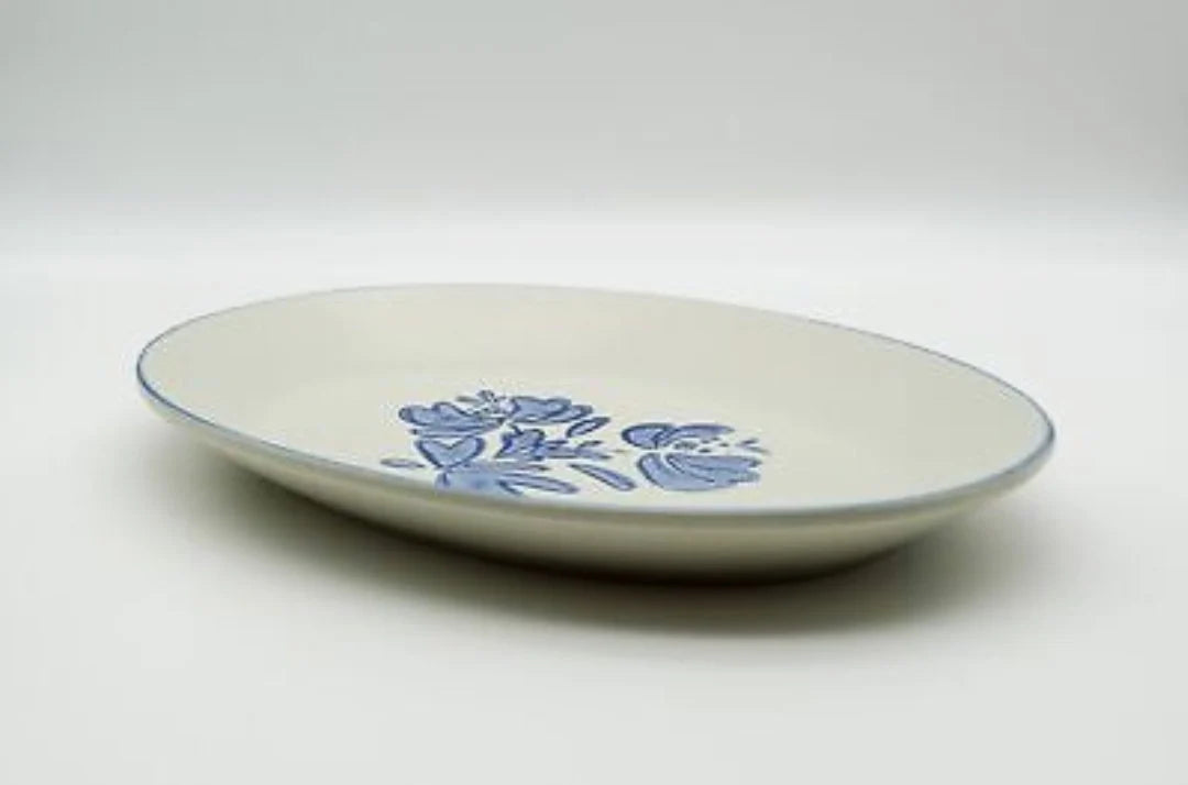 Vintage Pfaltzgraff Yorktowne Stoneware Blue White Oval Serving Platter 14" L Serving Plate #16 - Timeless Treasures  Emporium1