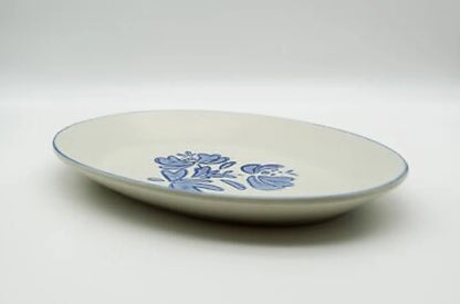 Vintage Pfaltzgraff Yorktowne Stoneware Blue White Oval Serving Platter 14" L Serving Plate #16 - Timeless Treasures  Emporium1