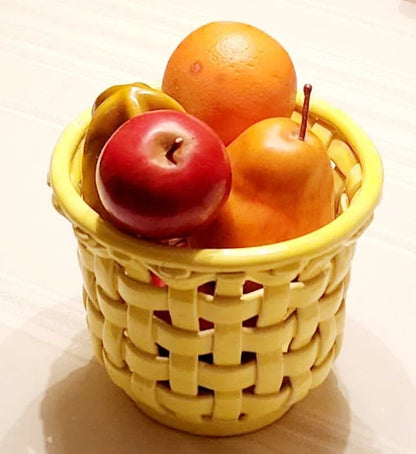 Rare Heavy White Porcelain Lattice Weave Woven Ceramic Decorative Fruit / Bread Bowl Basket/Plant Holder, 7" ROUND - Timeless Treasures  Emporium1