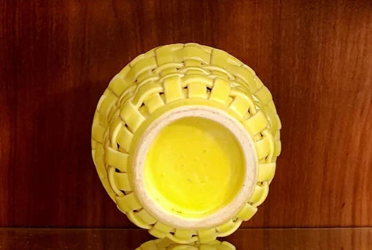 Rare Heavy White Porcelain Lattice Weave Woven Ceramic Decorative Fruit / Bread Bowl Basket/Plant Holder, 7" ROUND - Timeless Treasures  Emporium1