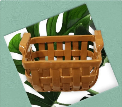 Rare Vintage Peanut Butter/Brown/Tan Lattice Basket Weave Pottery Tan Art Ceramic Pottery Home Decor ~ Large