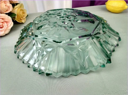 Federal Pioneer Pattern Coca Cola Green Pressed Depression Glass Bowl Fruit/Grape Embossed Center Crimped Edges Rim Large Soup Bowl ~ 10.5" - Timeless Treasures  Emporium1