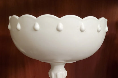 Vintage Indiana Glass Teardrop Design Milk Glass Compote Pedestal Compote Bowl 7.5” Scalloped - Timeless Treasures  Emporium1