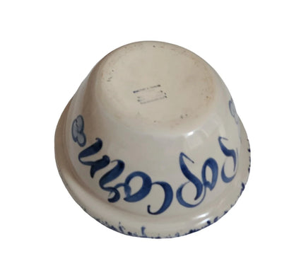 Vintage Rustic Heavy Marshall Pottery Aged Blue/White Hand Painted Spongeware Ceramic Popcorn Bowl - 10.5" - Timeless Treasures  Emporium1