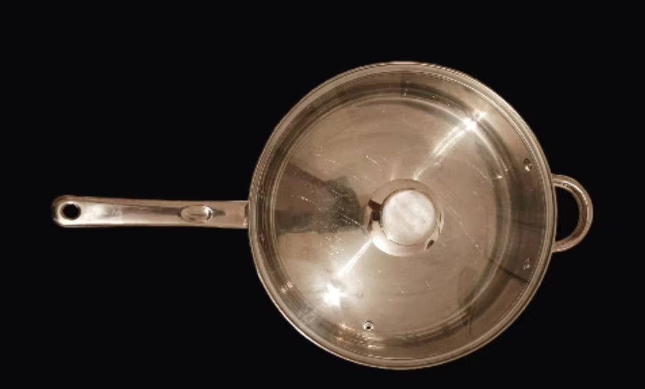 Vintage  JC Penney Home Cooks Stainless Steel 11.5" 4.5QT 3"D Skillet Pan with Handle and Glass Lid - Timeless Treasures  Emporium1