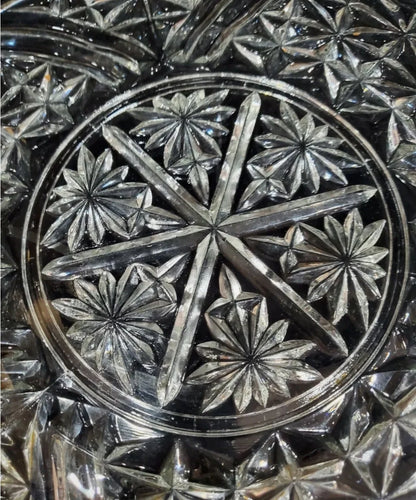 Vintage. Anchor Hocking Early American Pressed Glass Round Stars and Bars Torte Cake Plate Serving Platter 12.5" - Timeless Treasures  Emporium1