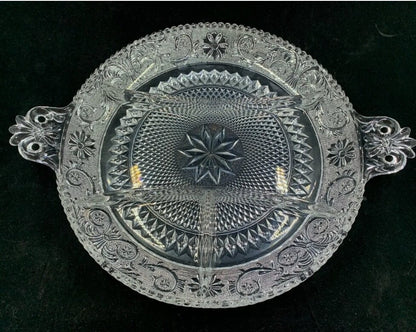 Vintage Duncan Miller “SANDWICH” Pattern #41 sectioned EAPG Clear Cut Glass Serving Platter 12” B16