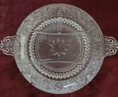 Vintage Duncan Miller “SANDWICH” Pattern #41 sectioned EAPG Clear Cut Glass Serving Platter 12” B16