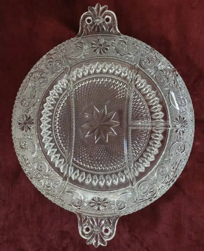 Vintage Duncan Miller “SANDWICH” Pattern #41 sectioned EAPG Clear Cut Glass Serving Platter 12” B16