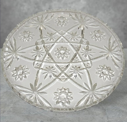 Vintage Anchor Hocking Star of David Precut Serving Platter Cake Plate  - Clear Cupped Edge, 13.5"D