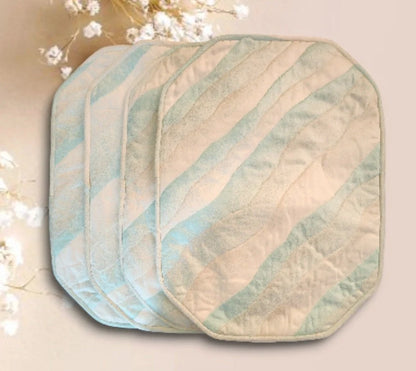 Quilted Handmade Quilted Spray Paint Design Teal Blue Reversible Multicolored Cloth Fabric Dining Table Placemats ~ Set of 4