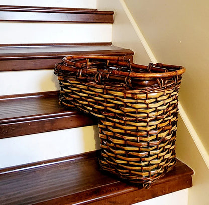 Two-Tone Wicker/Rattan Decorative Storage Stair Basket with Double Handles (Brown) Decor ~ 17