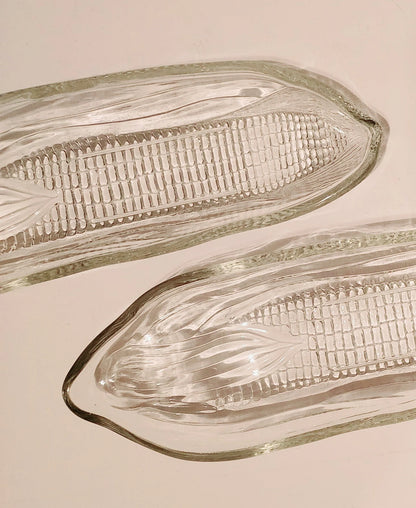 Vintage Pilgrim Corn Cob Holders Trays/Plates Heavy Glass Set of 2 Platter-CORN On The COB /Textured Corn Holders | Glass Corn Dish - Timeless Treasures  Emporium1
