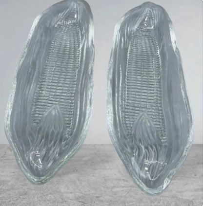 Vintage Pilgrim Corn Cob Holders Trays/Plates Heavy Glass Set of 2 Platter-CORN On The COB /Textured Corn Holders | Glass Corn Dish - Timeless Treasures  Emporium1