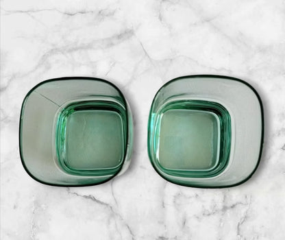 VTG Libbey Carrington Square Lowball Rocks Glasses Aqua/Green Double Old-Fashioned Glasses Made USA Set of 4 MCM - Timeless Treasures  Emporium1