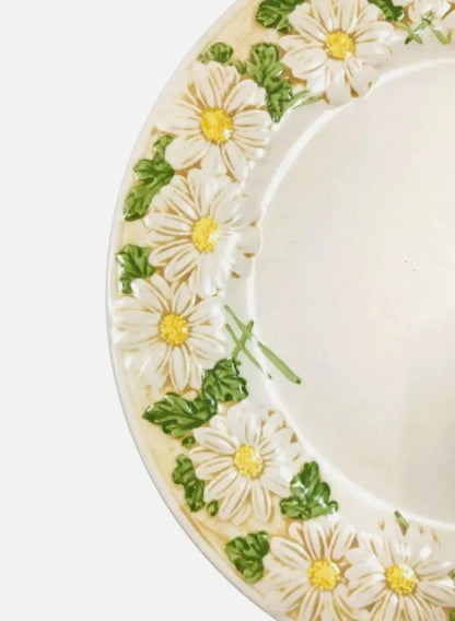 Vintage Mid-Century Hand-Painted Sculped Metlox-Poppytrail Daisy USA Round Dinner Plate ~ 10.5" - Timeless Treasures  Emporium1