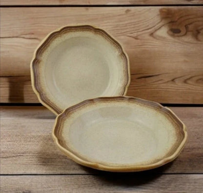 Mikasa Whole Wheat Cream Center Soup/Cereal Bowls 8-1/2" Tan & Brown Stoneware E8000 ~ Set of Two (2) - Timeless Treasures  Emporium1