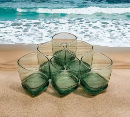 VTG Libbey Carrington Square Lowball Rocks Glasses Aqua/Green Double Old-Fashioned Glasses Made USA Set of 4 MCM - Timeless Treasures  Emporium1