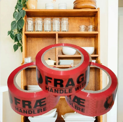 Printed Packing Tape "FRAGILE" Red (3mm x 100m) Word Print ~ 3 Pack