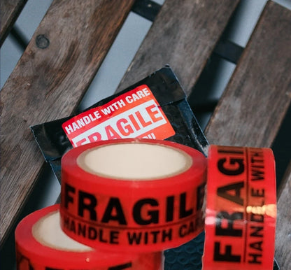 Printed Packing Tape "FRAGILE" Red (3mm x 100m) Word Print ~ 3 Pack