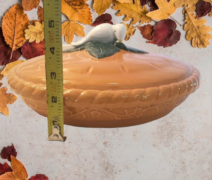 Vintage Thanksgiving Covered Ceramic Apple Pie Plate Keeper W/Bird (Dove) Handle Lid Large HTF ~ RARE ~ 11" - Timeless Treasures  Emporium1
