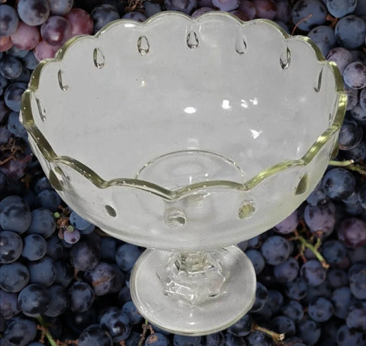 Vintage Indiana Glass Teardrop Design Clear Glass Compote Pedestal Compote Bowl 7.5” Scalloped - Timeless Treasures  Emporium1