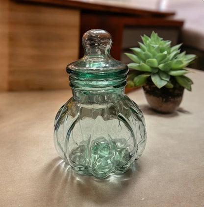 Vintage Heavy Green Glass Antique Pumpkin Shaped Apothecary Jar with Lid Candy Table Display Decoration Home Decor ~ 14"×10" - Timeless Treasures  Emporium1