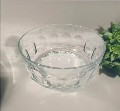 Vintage ARCOROC France Thumbprint Clear Glass Salad / Serving Bowl 8 5/8" x 4"