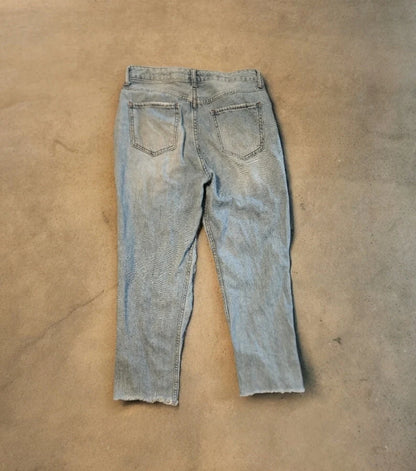 SONG Jeans 7/28 Waist Womens Ankle Straight Fit Distressed Ripped Raw Hem Vintage Rigid Denim