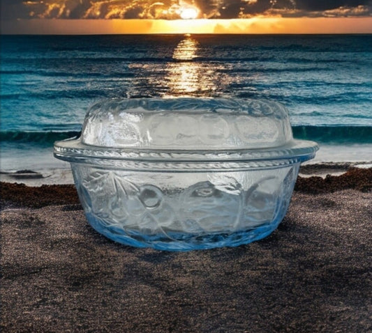 Libbey 3-Qt Orchard Fruit Blue Casserole with Pie Plate with Lid - Timeless Treasures  Emporium1