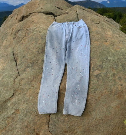 Shein High Waisted Slim Fit Light Blue Paint Splattered Jeans Women's Size S (US-4)