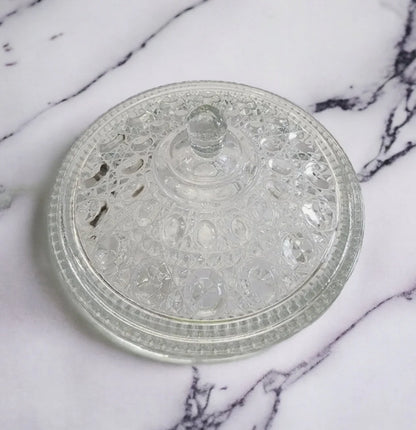 Vintage Indiana Glass Clear Covered Candy Dish With Lid Windsor Royal Brighton Button and Cane Pattern - Timeless Treasures  Emporium1