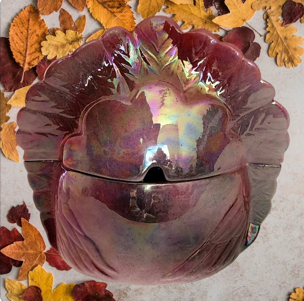 Iridescent Ceramic Glazed Turkey Gobbler Figure Gravy Boat (RARE) ~ 6-1/2" - Timeless Treasures  Emporium1