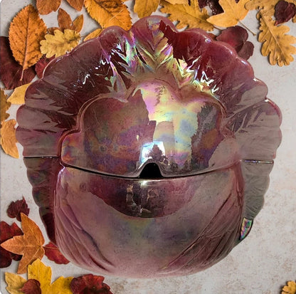 Iridescent Ceramic Glazed Turkey Gobbler Figure Gravy Boat (RARE) ~ 6-1/2" - Timeless Treasures  Emporium1