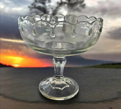 Vintage Indiana Glass Teardrop Design Clear Glass Compote Pedestal Compote Bowl 7.5” Scalloped - Timeless Treasures  Emporium1