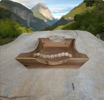 Decorative Light Wood Bead Handle Serving Tray 14"x22"x3" - Timeless Treasures  Emporium1