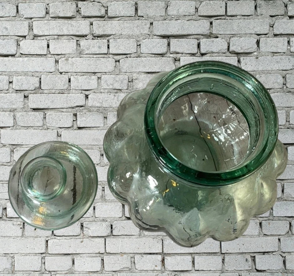 Vintage Heavy Green Glass Antique Pumpkin Shaped Apothecary Jar with Lid Candy Table Display Decoration Home Decor ~ 14"×10" - Timeless Treasures  Emporium1