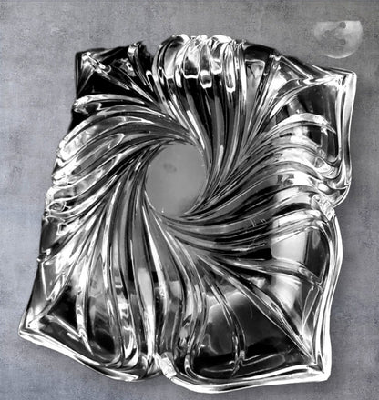 Heavy Block Mikasa Silhouette Serving Bowl Platter Square Curved Crystal Glass Bowl Candy/Nuts Dish Centerpiece Flower Floral ~ 11.5" - Timeless Treasures  Emporium1