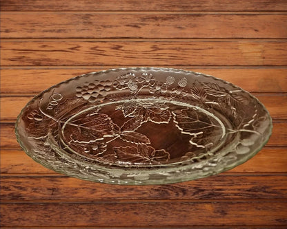 Vintage Anchor Hocking AHC-100 Festive Holiday Fall Harvest Crystal 18" Clear Oval Serving Platter Pre-owned ~ Glass