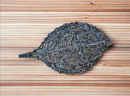 Gorgeous Mid Century Vintage Woven Leaf Shaped Brown Twig Wicker Basket Centerpiece Home Decor with Iron Ball Feet ~ 16" - Timeless Treasures  Emporium1