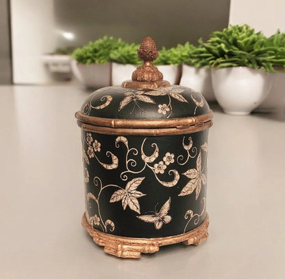 Vintage Asian Decorative Gilded Leaf Wooden Castilian Imports Table Box Footed Chest ~ 15"×10"