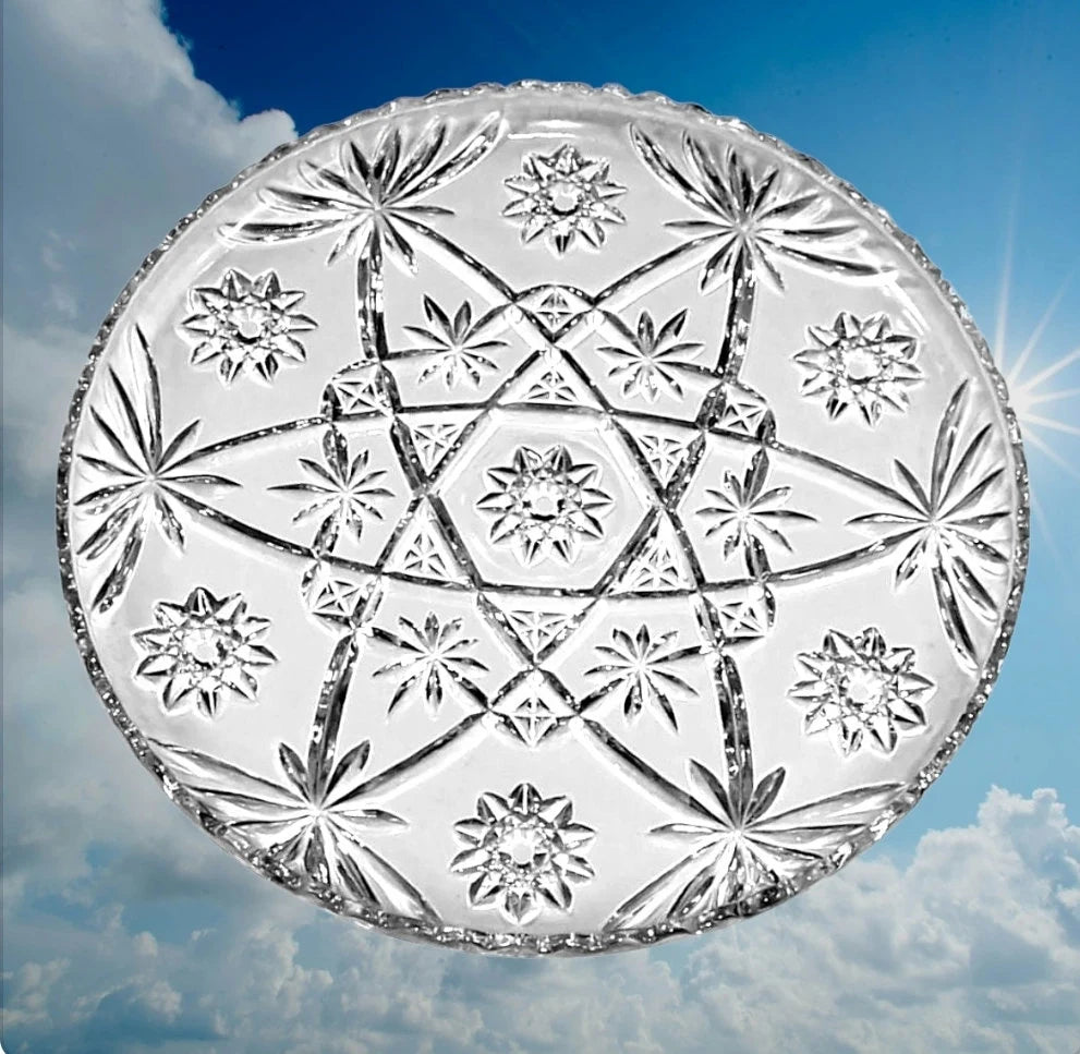 Vintage Anchor Hocking Star of David Precut Serving Platter Cake Plate  - Clear Cupped Edge, 13.5"D